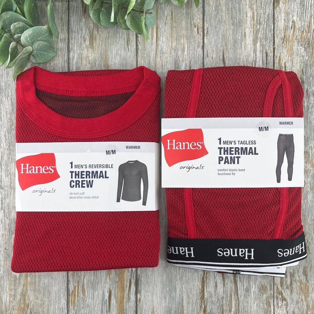 Mens Hanes Originals Raschel Reversible Knit Thermal Top & Bottom Size M